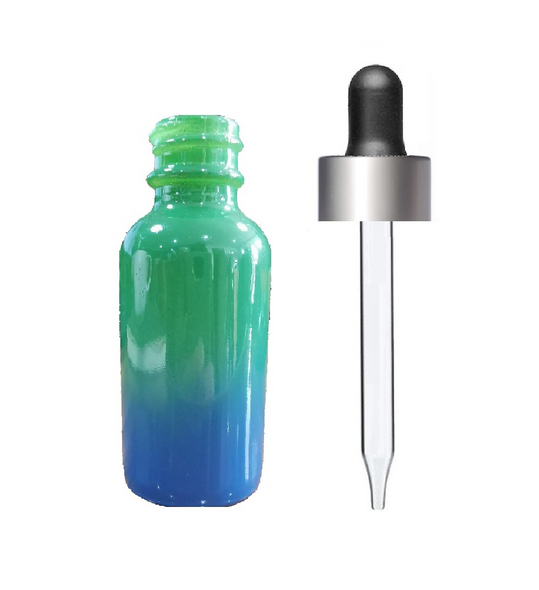 1 Oz Sage Green and Blue Multi-fade Bottle w/ Black Matt Silver Glass Dropper