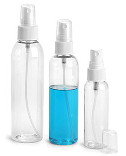 4 oz CLEAR PET Cosmo Bullet Bottle w/ White Fine Mist Sprayer -Set of 2000