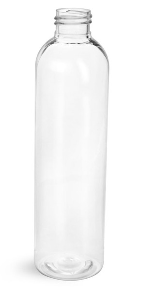 8 oz clear PET cosmo round bottle with 24-410 neck finish