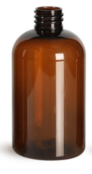 4 oz Amber Plastic PET Boston Round Bottle - 20-410 neck finish