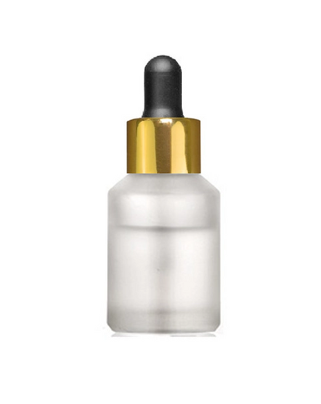1 Oz Frosted Cylinder Slope Glass Bottle w/ Black-Shiny Gold Regular Glass Dropper