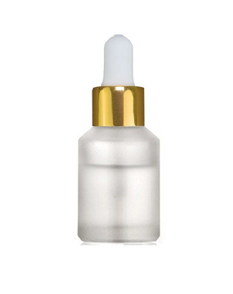 1 Oz Frosted Cylinder Slope Glass Bottle w/ White-Shiny Gold Regular Glass Dropper