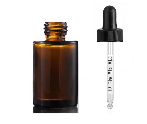 1 Oz Amber Cylinder Glass Bottle with Black Calibrated Smooth Glass Bullnose Dropper