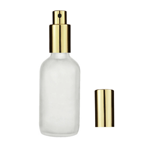 100ml Frosted Euro Glass Bottle w/ Shiny Gold Fine Mist Sprayer