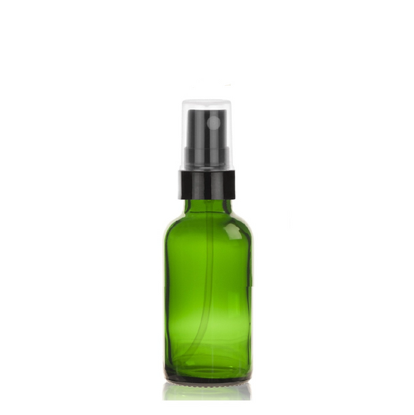 1 oz Green Glass Bottle w/ Black Smooth Fine Mist Sprayer