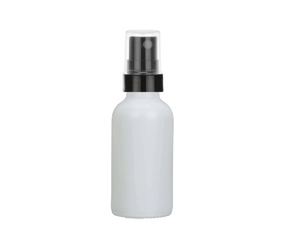 1 Oz Matt White Glass Bottle w/ Black Smooth Fine Mist Sprayer