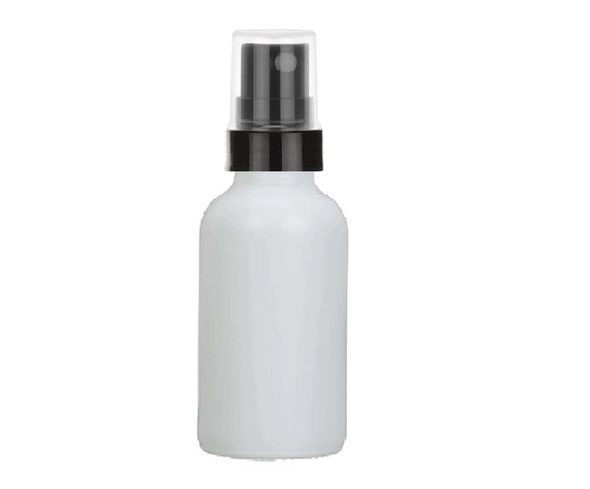 2 Oz Matt White Glass Bottle w/ Black Smooth Fine Mist Sprayer