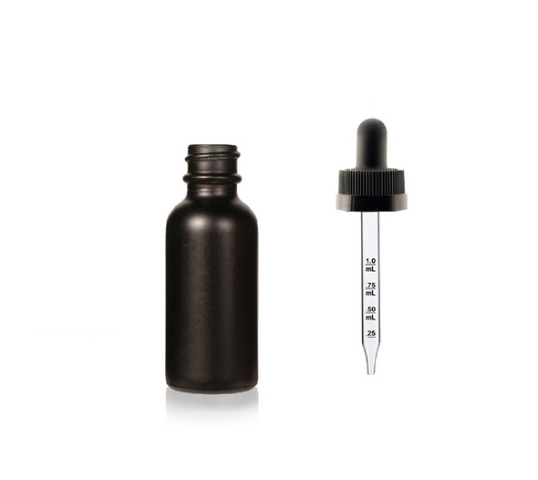 1/2 oz Matt Black Glass Bottle w/ Black Child Resistant Calibrated Glass Dropper