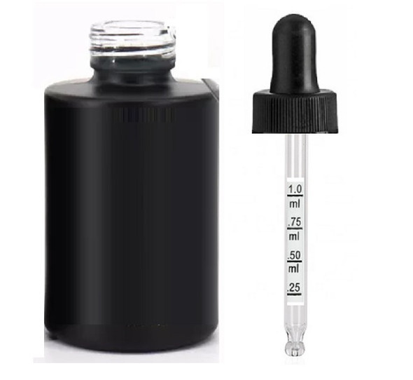 1 Oz Black Cylinder Glass Bottle with 20-400 neck finish with Black Bullnose Calibrated Dropper
