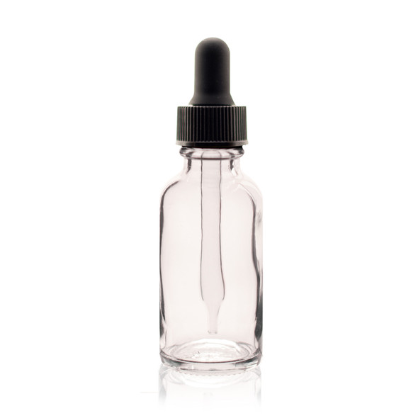 1 oz CLEAR Glass Bottle - w/ Black Regular Glass Dropper