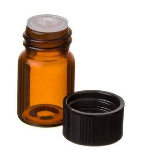 5/8 Dram Amber Glass Vial - w/Orifice Reducer & Black Cap - Pkg of 144