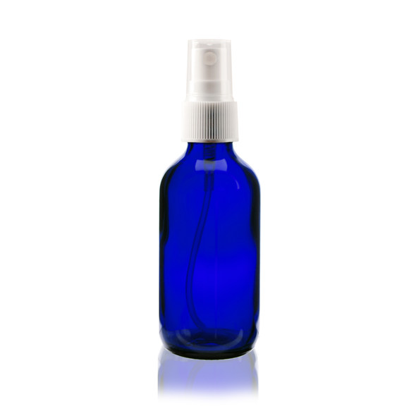 2 oz Cobalt BLUE Glass Bottle - w/White Fine Mist Sprayer