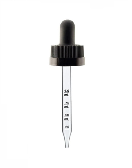 1/2 oz Black Child Resistant Calibrated Dropper -18-400 fits 1/2 oz Bottles