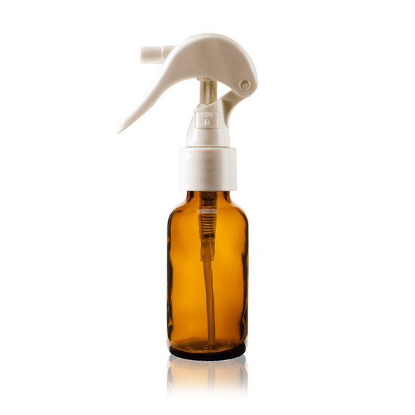 1 oz AMBER Glass Bottle - w/ White Mini Trigger Spray