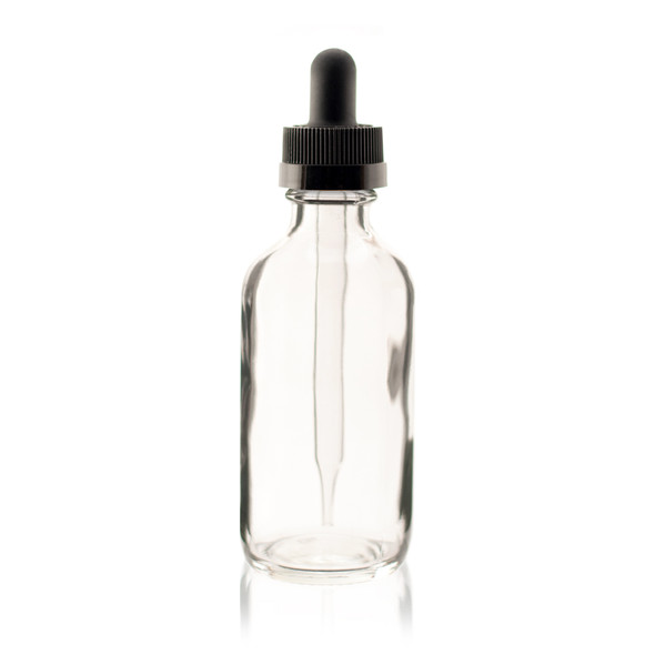 2 oz CLEAR Glass Bottle - w/ Black Child Resistant Dropper