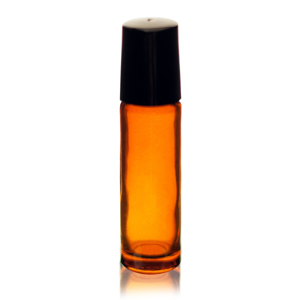 1/3 oz (10ml) AMBER Glass Roll on Bottles with Black Cap and Plastic Roller Ball