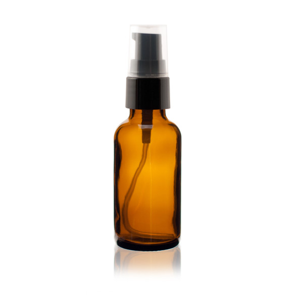 1 oz Amber Glass Bottle - w/ Black Smooth Treatment Pump