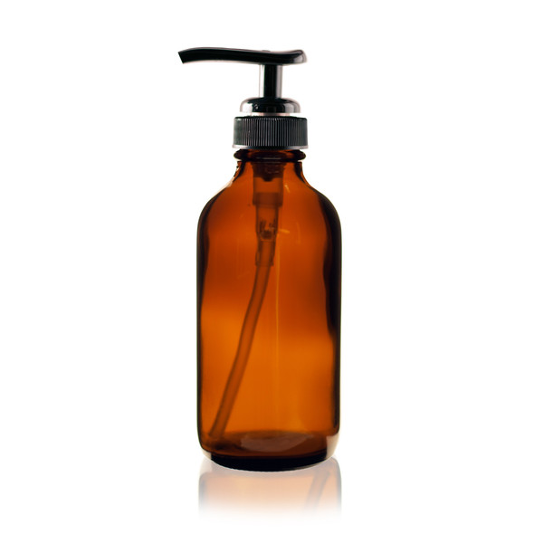 4 oz Amber Glass Bottle with 24 mm neck finish - w/ Black Pump with 24 mm neck finish