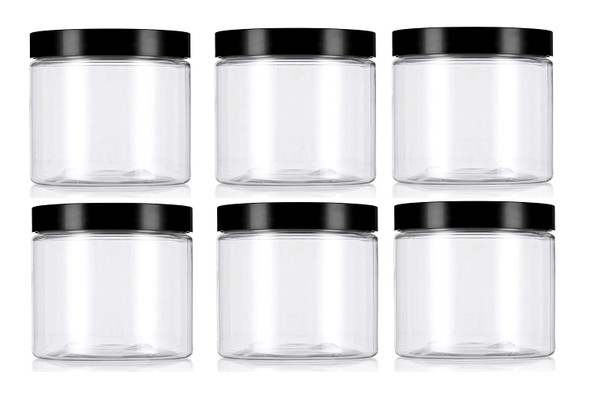 8 oz clear PET single wall jar with 70-400 neck finish w/ Plastic Lined Caps-Pack of 6