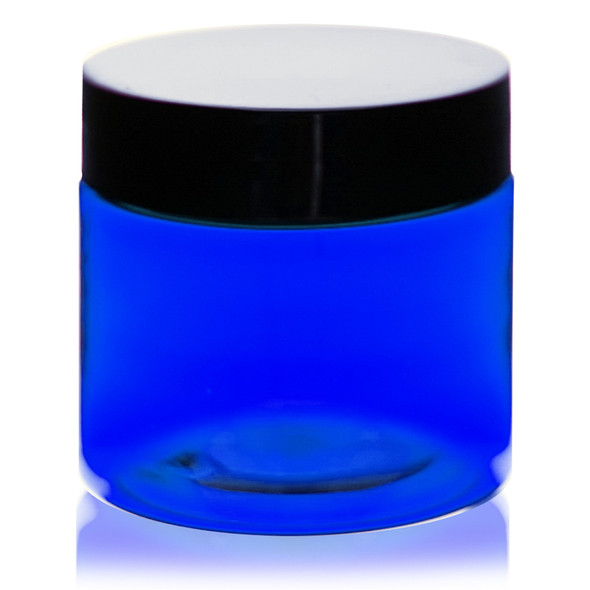 2 oz Cobalt BLUE Plastic Jar Straight Sided w/ Plastic Lined Caps- Pack of 12