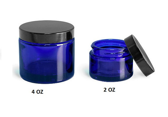 4 oz Cobalt BLUE GLASS Jar Straight Sided w/ Plastic Lined Caps - pack of 12