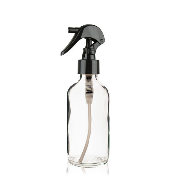 2 oz CLEAR Glass Bottle - w/ Black Mini Trigger Spray