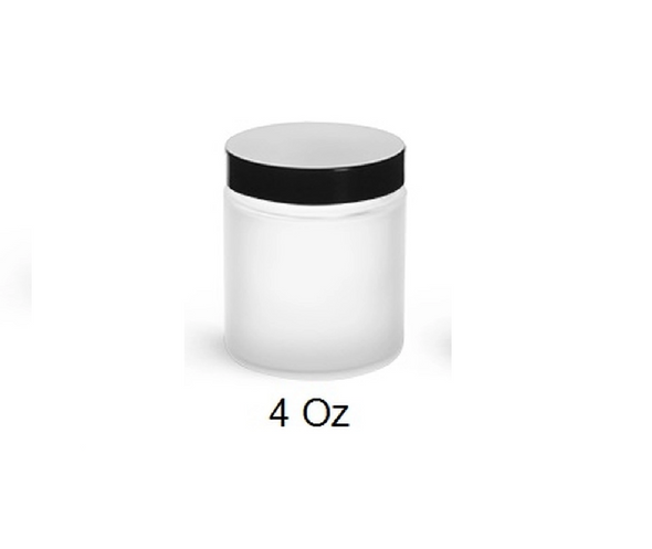 4 oz Frosted GLASS Jar Straight Sided w/ Black Plastic Lined Cap - pack of 6