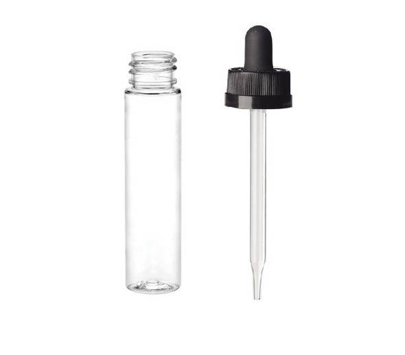 1 Oz (30ml) Clear PET Cylinder Bottles with Child Resistant Black Dropper