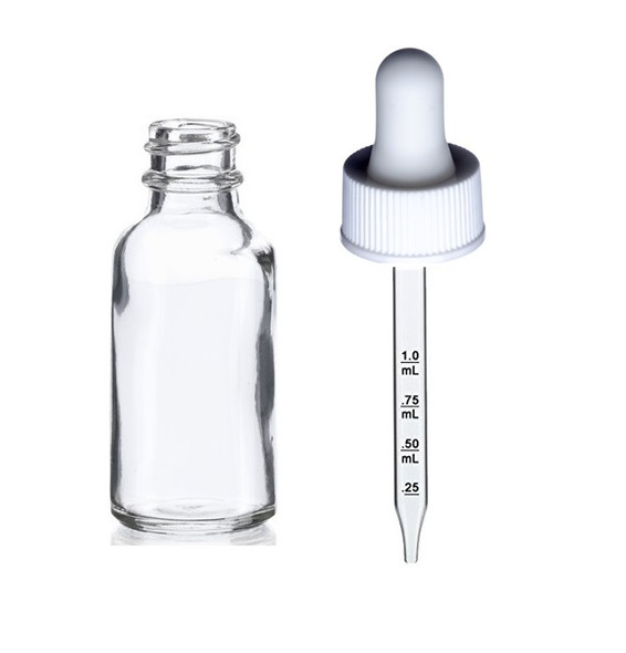 1 oz CLEAR  Glass Bottle w/ White Calibrated Glass Dropper