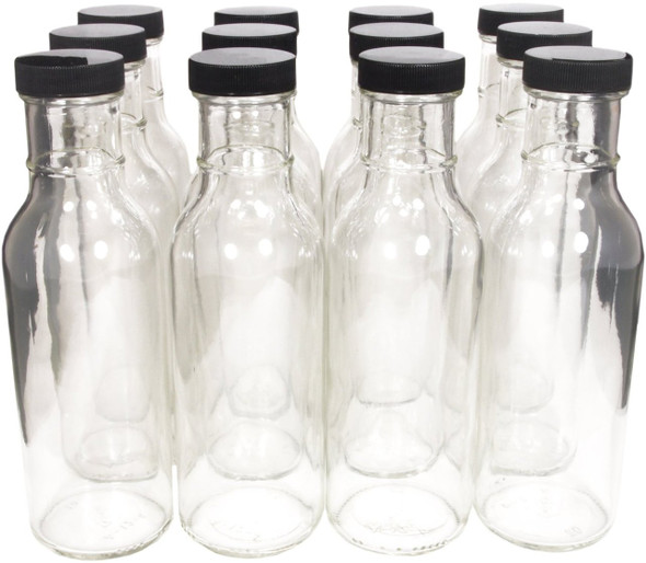 12 oz Round Sauce Bottle with Black Cap - pack of 12