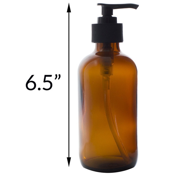 8 oz AMBER Glass Bottle - w/ Black Lotion Pump