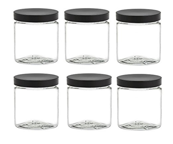 12 oz Clear Plastic Jar Straight Sided w/ Plastic Lined Caps - set of 12