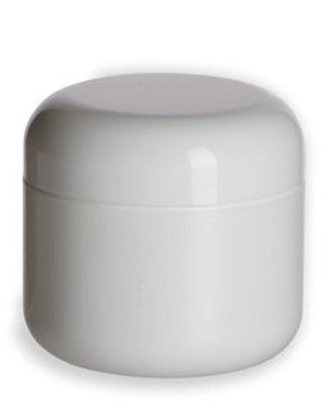 (Pk of 48) 2 oz white PP/PS double wall round base jar with 58-400 neck finish w/ White PP 58-400 unlined dome lid