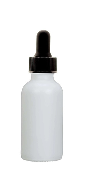 1 Oz Matt White Glass Bottle w/ Black Regular Dropper