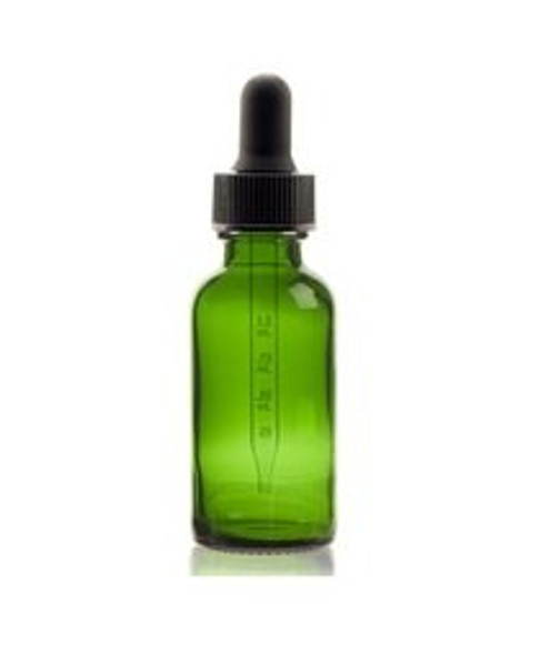 1 oz Green Glass Bottle w/ Black Regular Calibrated Dropper