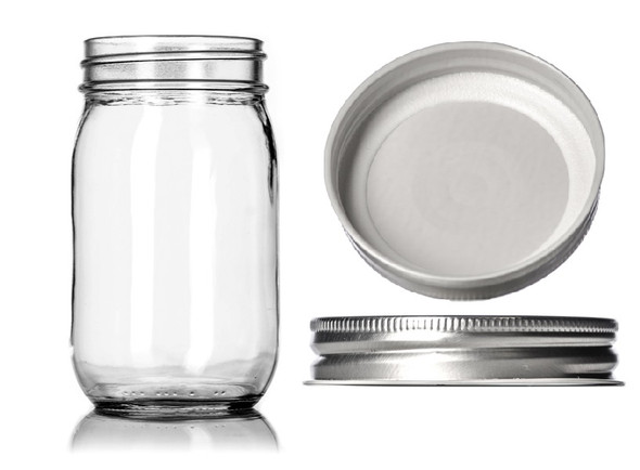 12 oz clear glass Mason jar with SILVER metal with plastisol liner - pack of 12