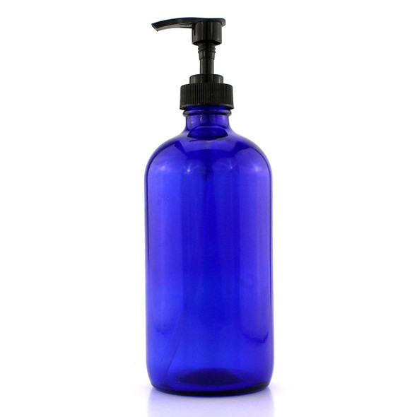 16 oz Cobalt Blue Glass Bottle - w/ Lotion Pump - Set of 2