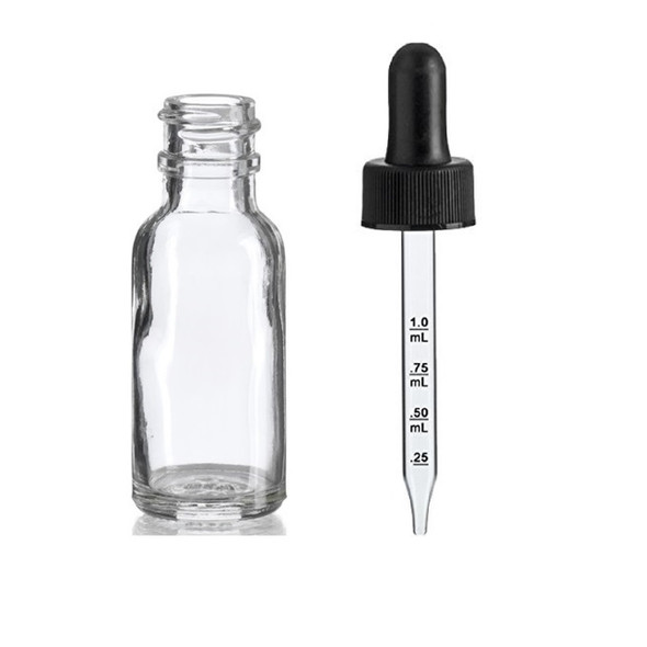 1/2 oz (15ml) CLEAR Glass Bottle - w/ Black Calibrated Glass Dropper