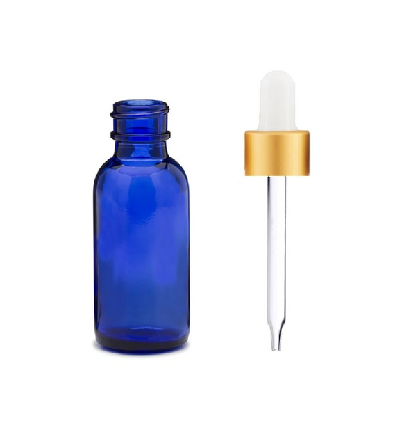 1/2 oz Cobalt Blue Glass Bottle w/ White- Matt Gold Glass Dropper