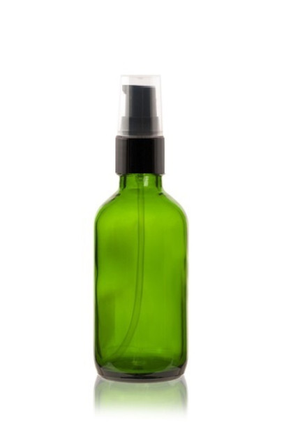 2 oz Green Glass Bottle w/ Black Smooth Treatment Pump