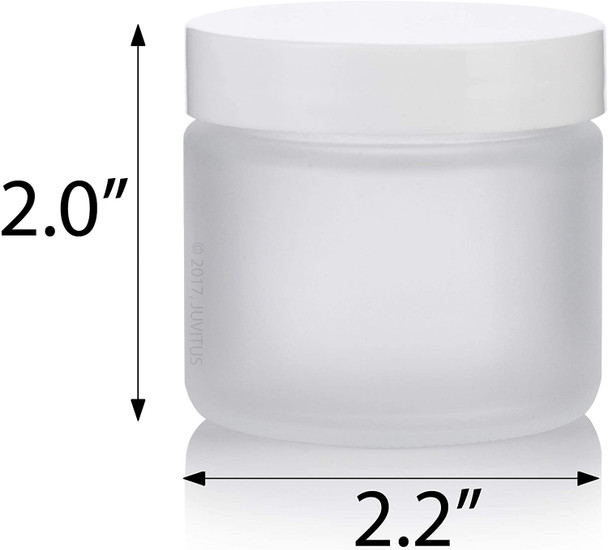 2 oz Frosted GLASS Jar Straight Sided w/ White Plastic Lined Cap - pack of 12