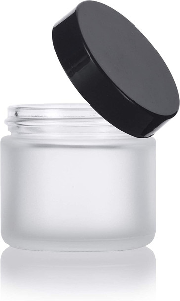 2 Oz Frosted Clear Glass Straight Sided Jars with Black Lids