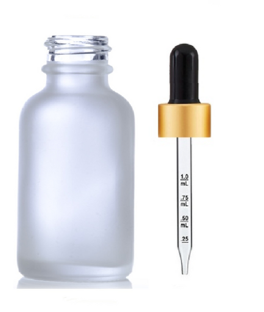 4 oz Frosted Glass Bottle w/ Black Gold Calibrated Glass Dropper