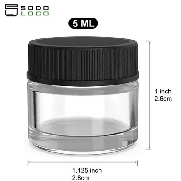 (200 Pack) 5ml Thick Glass Containers with Black Lids - Concentrate Jars for Oil, Lip Balm, Wax, Cosmetics