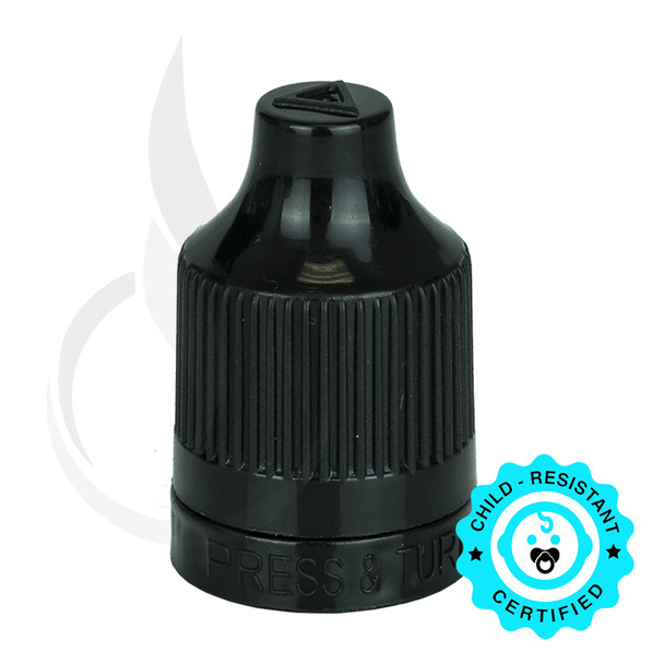 Black CRC (Child Resistant Closure) Tamper Evident Bottle Cap with Tip