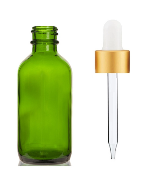 4 Oz Green Glass Bottle w/ White Matte Gold Glass Dropper