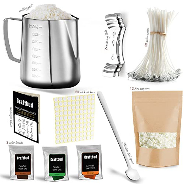 Candle Wax - DIY Candle Making Supplies with 1 LB Soy Wax for Candle Making - Full Candle Making Kit for Adults and Kids with 1lb Soy Candle Wax Flakes, 50 Pre-Waxed Candle Wicks and More
