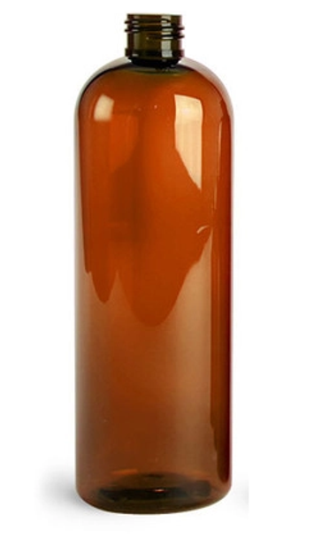 6 oz Amber PET cosmo round bottle with 24-410 neck finish