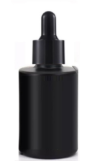 1 Oz Black Cylinder Glass Bottle with 20-400 neck finish with Black Regular Smooth Droppers