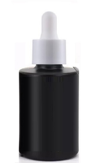 1 Oz Black Cylinder Glass Bottle with 20-400 neck finish with White Regular Smooth Droppers